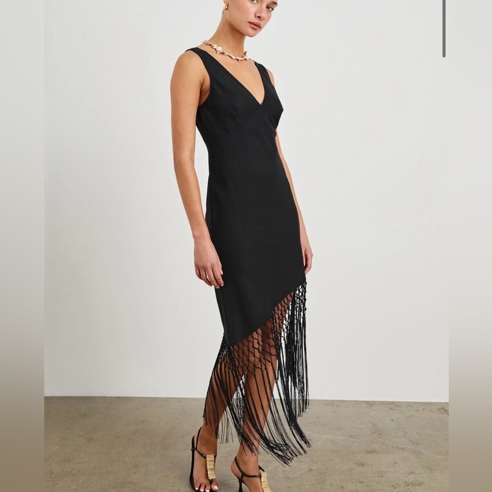 NWT Rails Linen Black Fringe Hem Dress